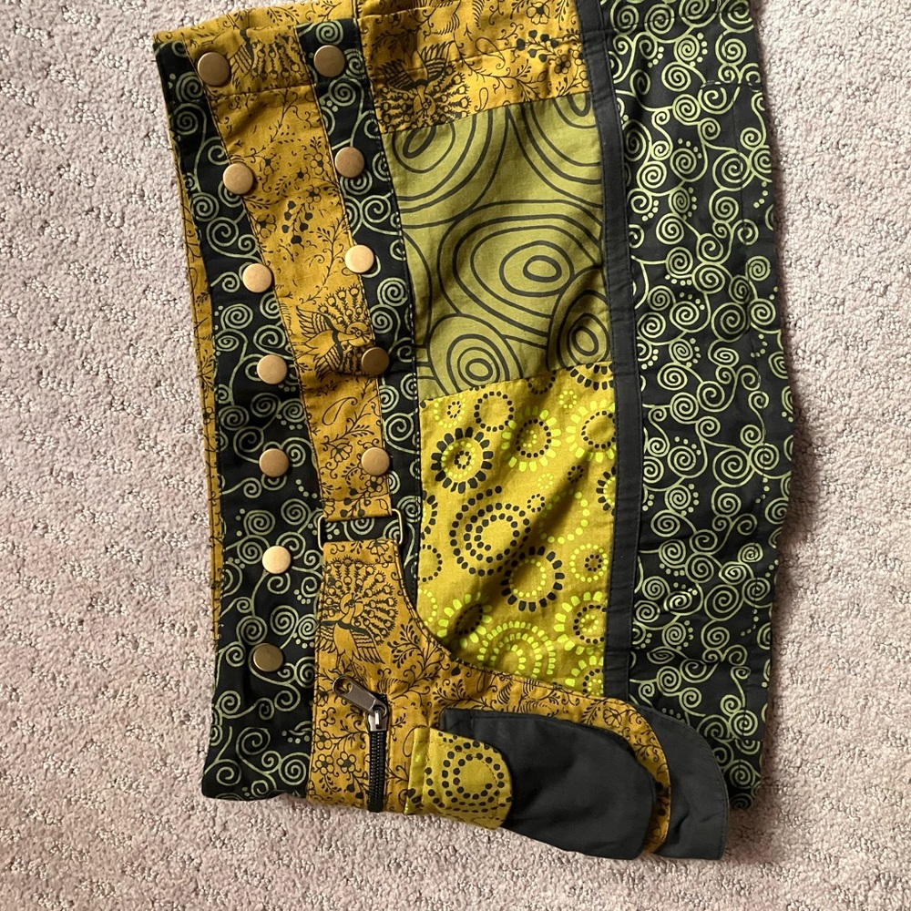 Bohemian Patchwork Skirt with Button Accents